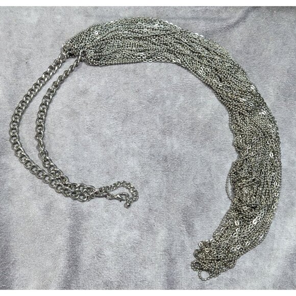 Glam Metal Multilayer Silver Tone Chain Necklace - Picture 10 of 10